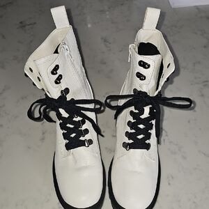 White Combat Boots with Black Laces - Women's Fashion Boots